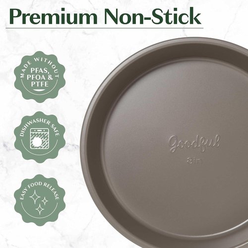 Goodful Nonstick Bakeware Set - 8-Piece Stackable Design with Round, Square Pans & More | Dishwasher Safe, Linen