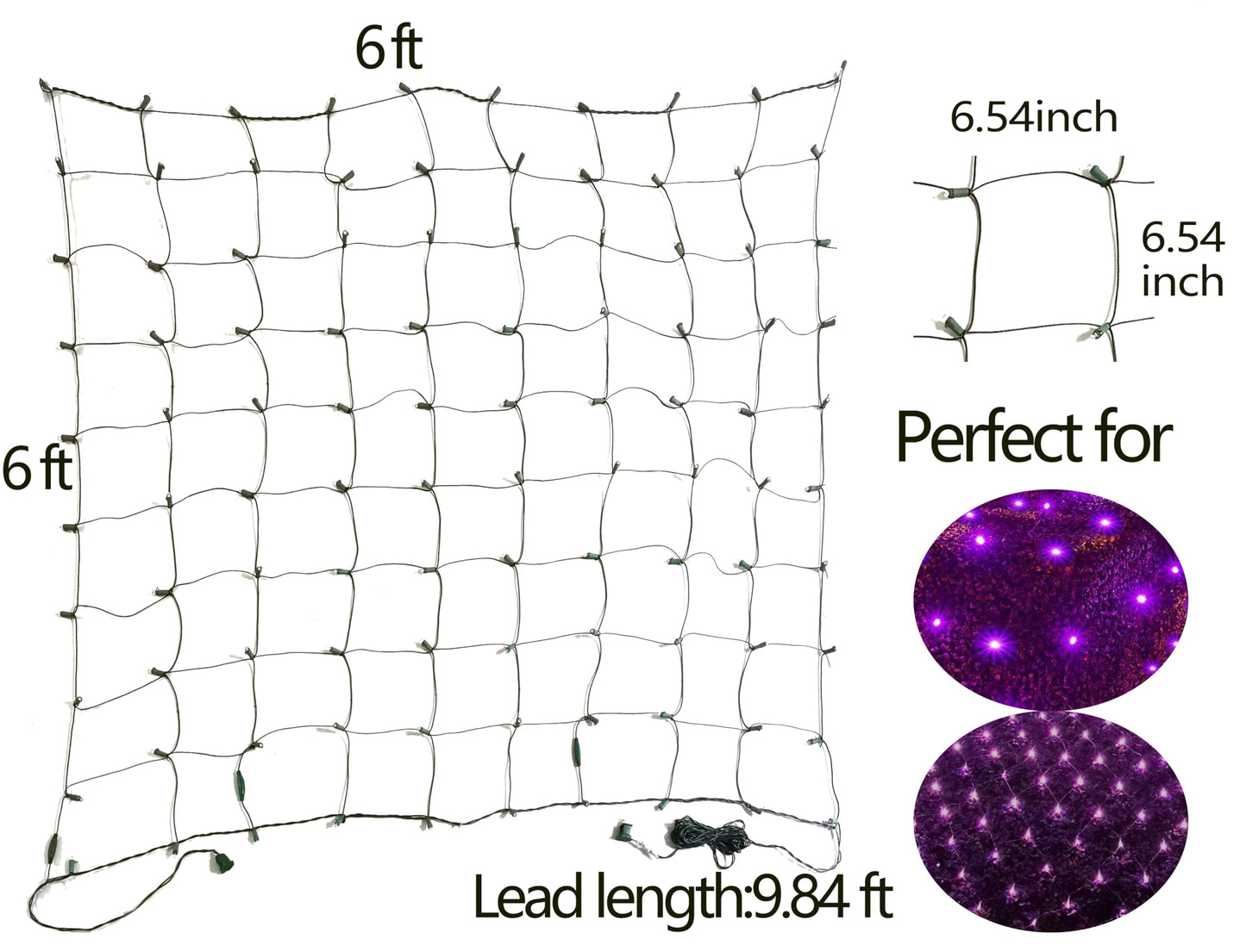 HISHINY Halloween Lights Outdoor,144LED 6ftx6ft Purple Net Lights with Connectable, Waterproof,UL Certified and Durable Black Wire Design for Bushes,Trees, Outdoor Indoor Party Decorations