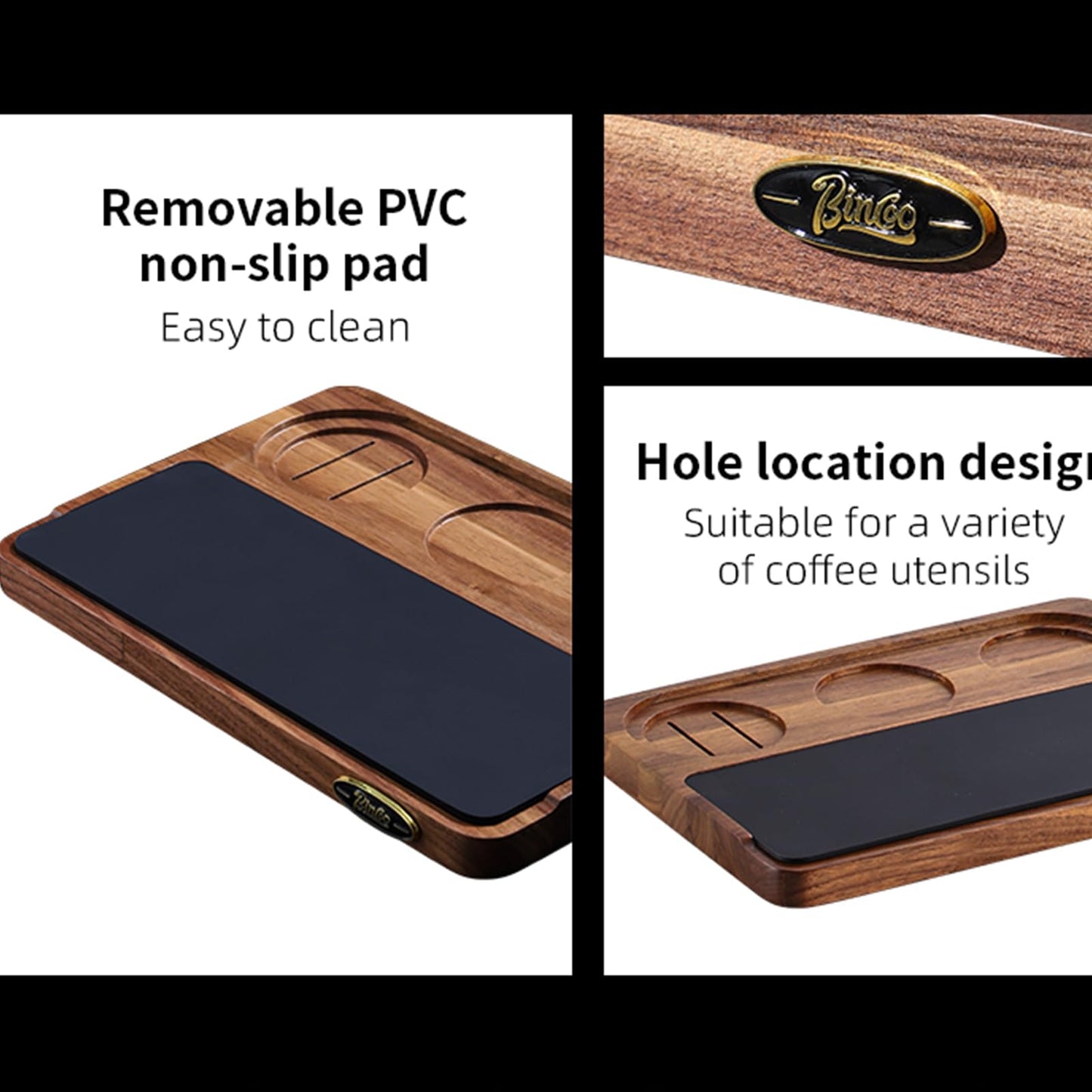 Bincoo Wood Espresso Tamping Station for 51 53 54 58mm Espresso Tools,Tampere Holder Station with Multi-Slot for Home Coffee Bar,Tamping Mat for Counter(WOOD)
