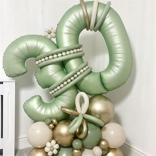 Helium Foil Number 5 Balloon - Sage Green Giant 40" Birthday Decoration for Boys & Girls