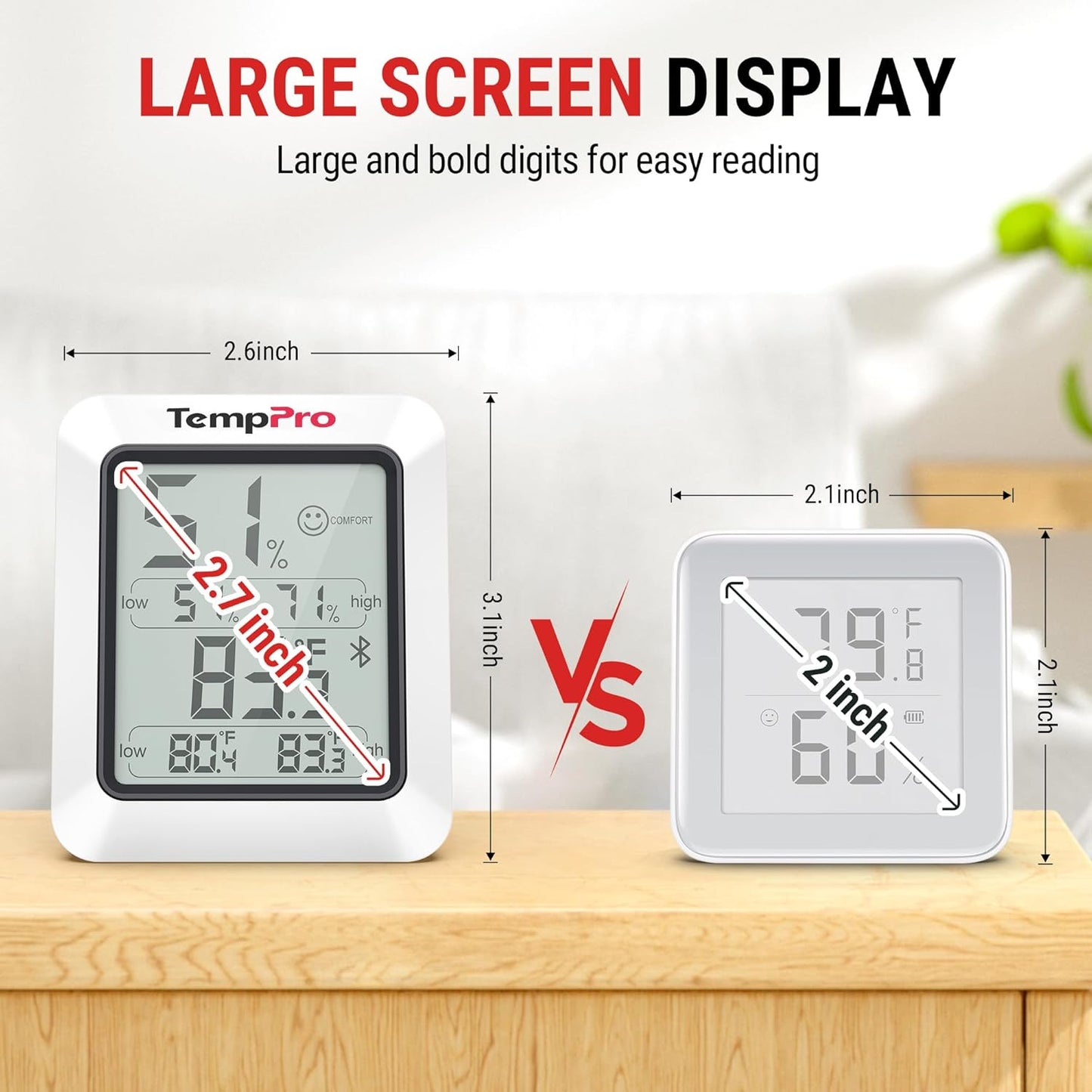 TempPro Hygrometer Thermometer - Bluetooth Indoor Room & Greenhouse Monitor | 260FT Range, Backlit Display