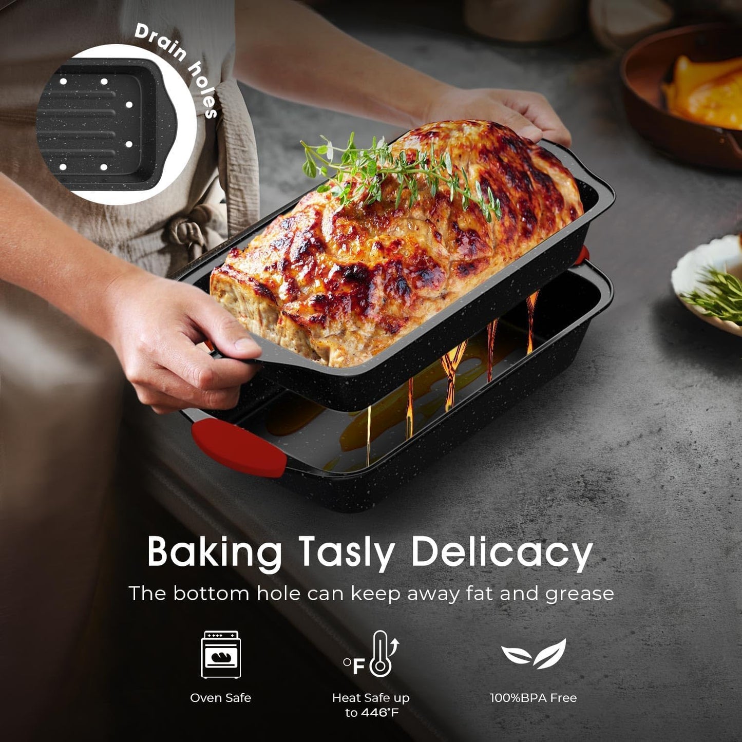 Skiennix 11-Piece Nonstick Baking Pans Set - Toxin-Free Bakeware with Silicone Handles | Red & Black