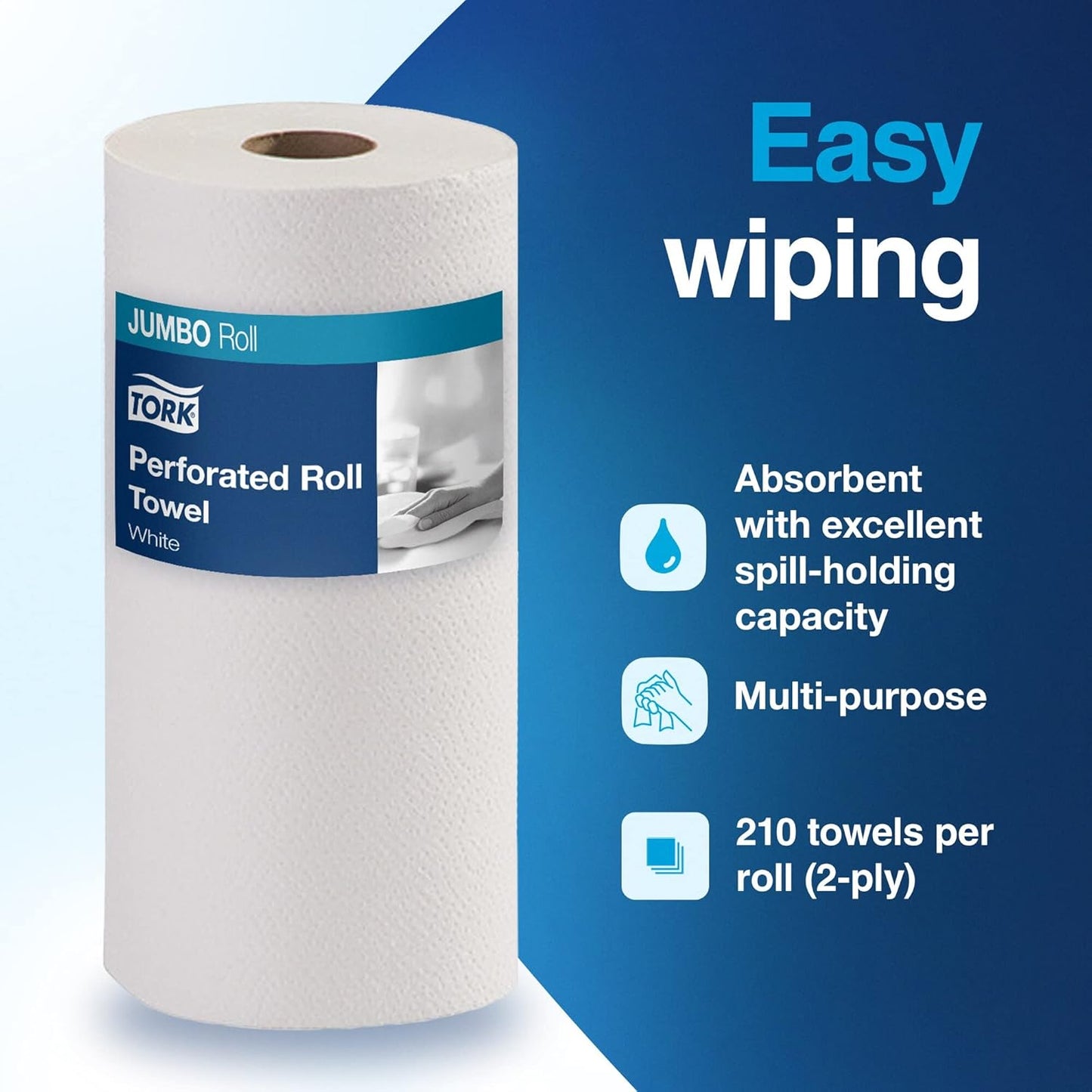 Universal Perforated Towel Roll - Two-Ply, 11 x 9 Inches, White, 210 Sheets Per Roll