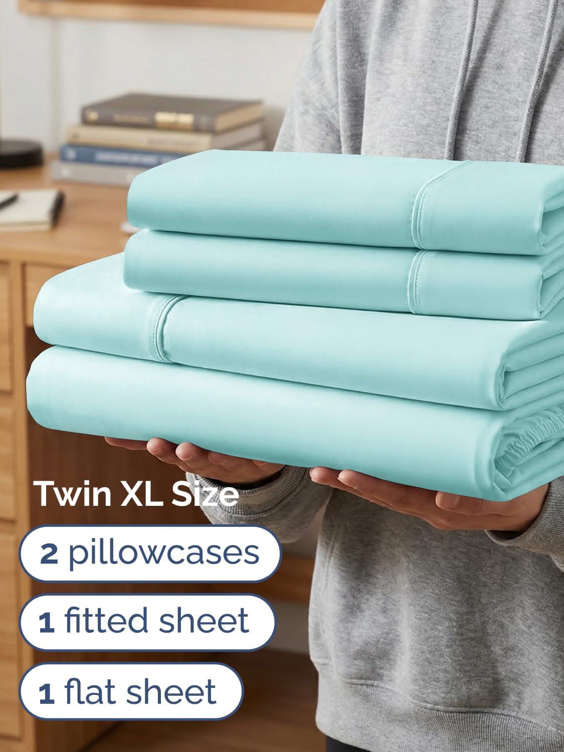 Skiennix Extra Deep Twin XL Sheet Set | 4-Piece Breathable Cooling Bedding - Soft, Wrinkle-Free Spa Blue