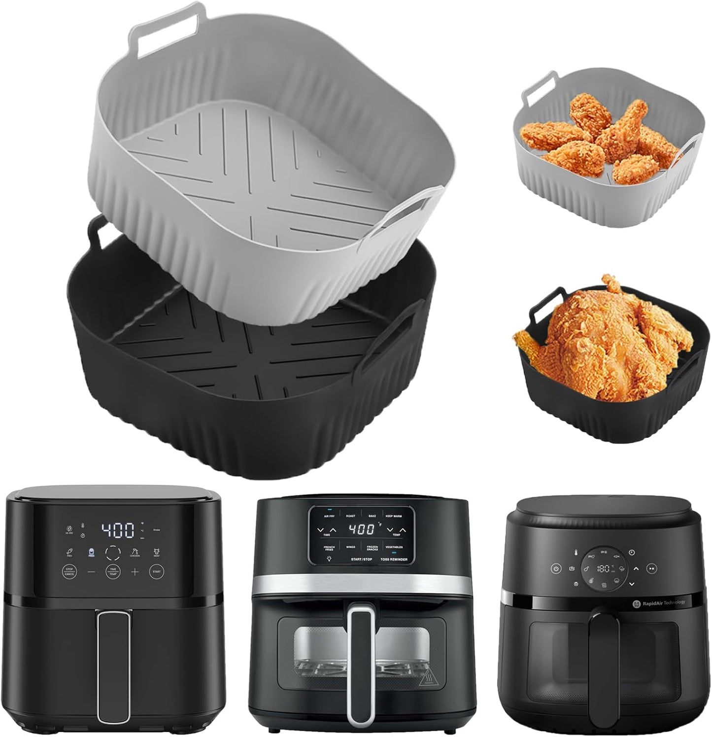Skiennix Silicone Air Fryer Liners - 2PCS for 4-5QT Air Fryers | 7.8 Inch, Non-Stick & Easy to Clean
