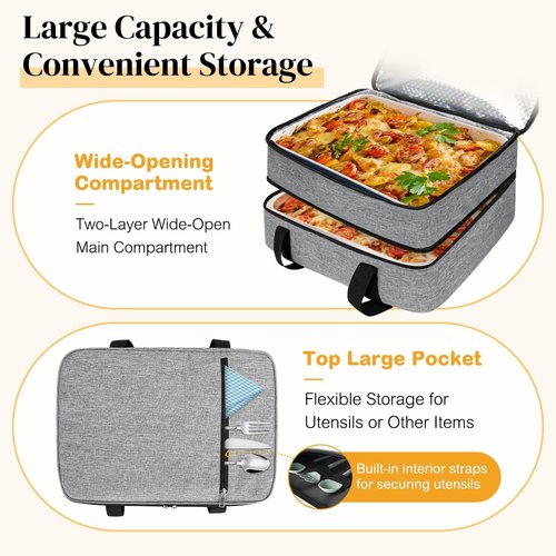 Coobiiya Insulated Casserole Carrier - Thermal Tote Bag Keeps Food Hot or Cold | Fits 9" x 13" Baking Dish
