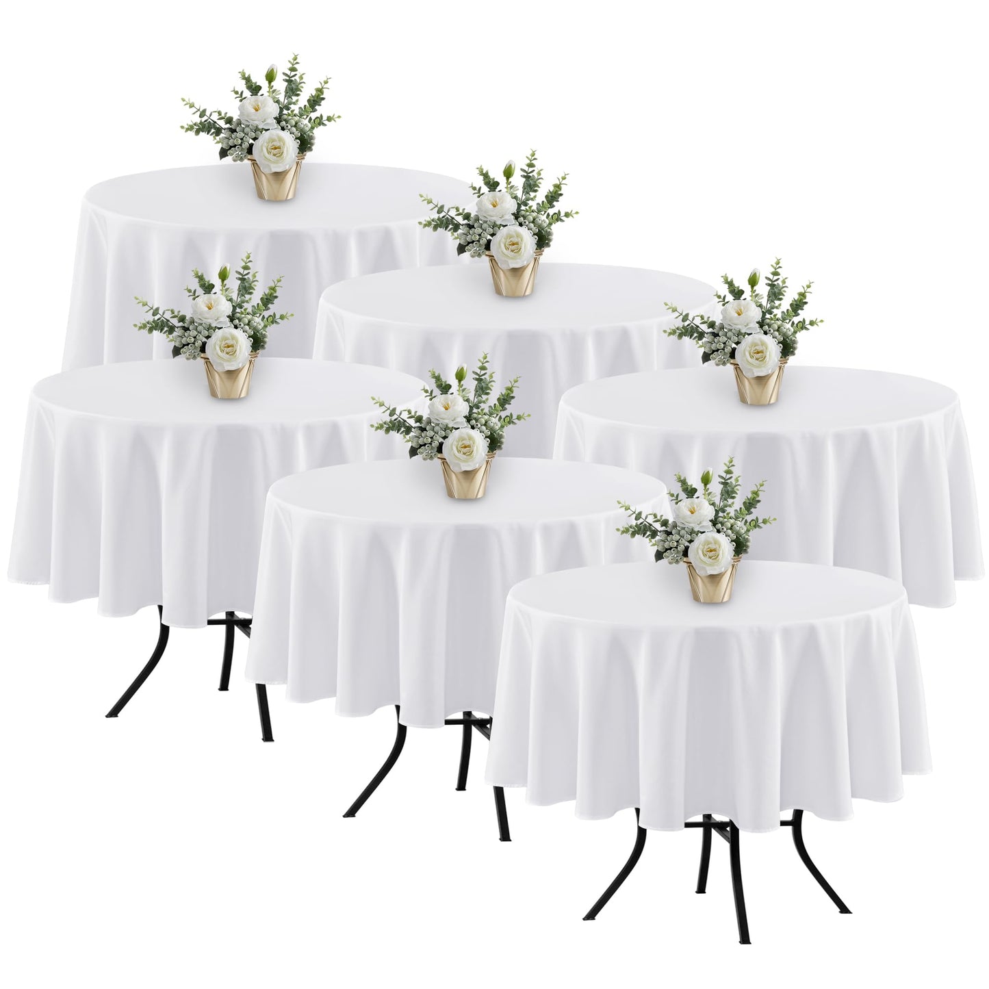 Fitable 6 Pack White Round Table Clothes - 70 Inches in Diameter - Stain Resistant and Washable Tablecloths, Polyester Fabric Table Covers for Wedding, Party, Banquet, Gathering