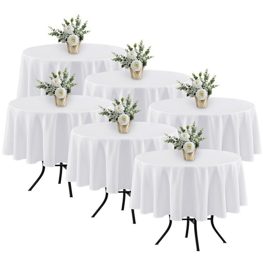 Fitable 6 Pack White Round Table Clothes - 70 Inches in Diameter - Stain Resistant and Washable Tablecloths, Polyester Fabric Table Covers for Wedding, Party, Banquet, Gathering
