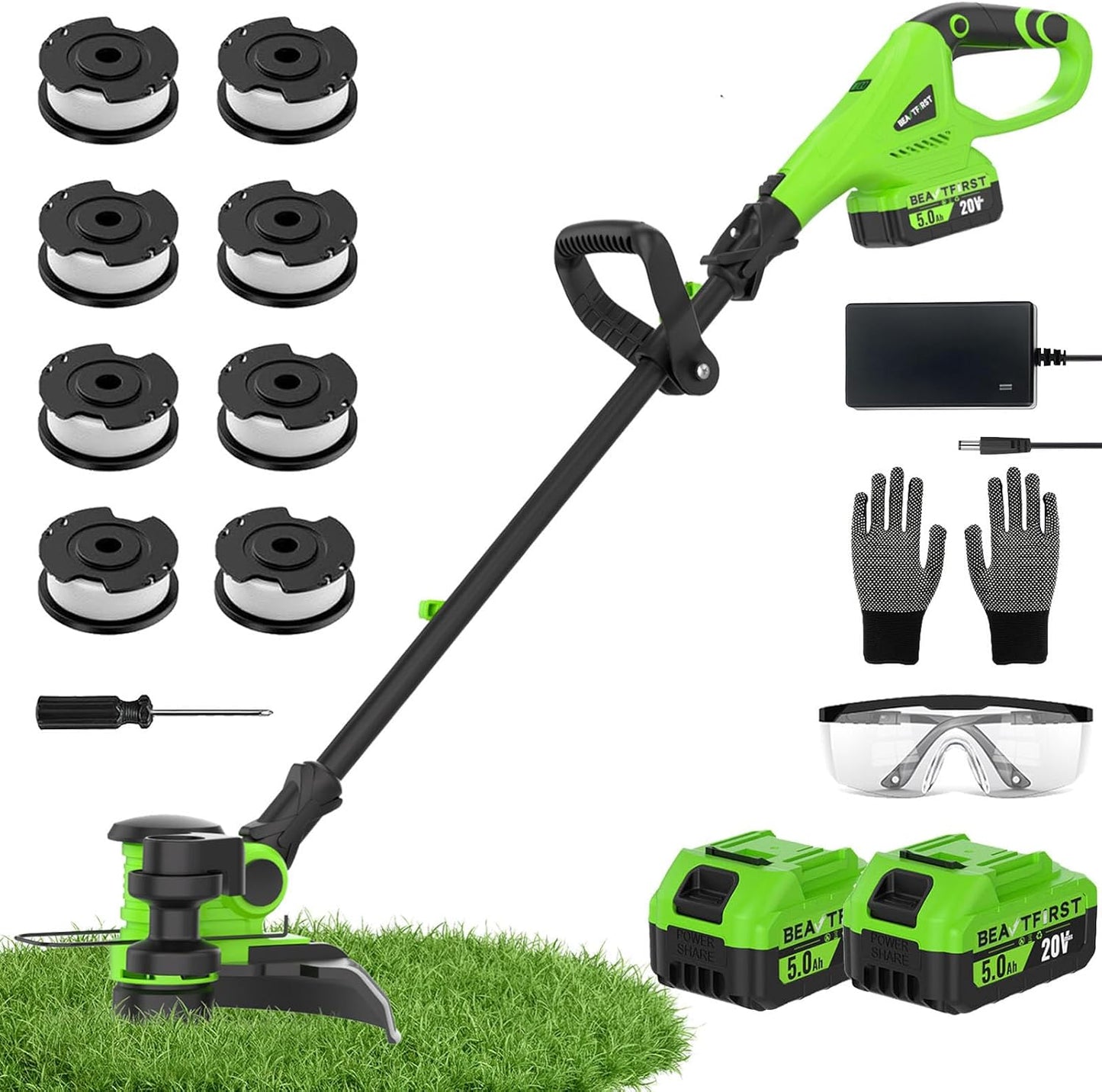 Skiennix 12" Cordless Weed Wacker - Powerful Electric Grass Trimmer with 2x5.0Ah Battery & Charger | Lawn Edger Tool