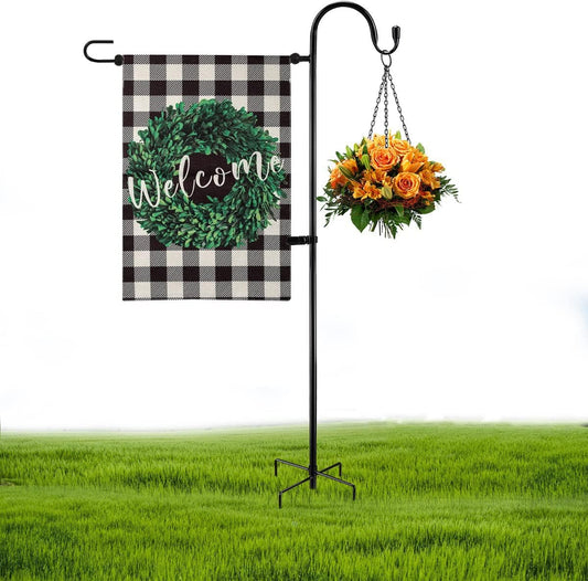 **GFSH Garden Flag Holder Stand - 48 Inch Metal Pole for 12x18 Flags & Solar Lights | Black**