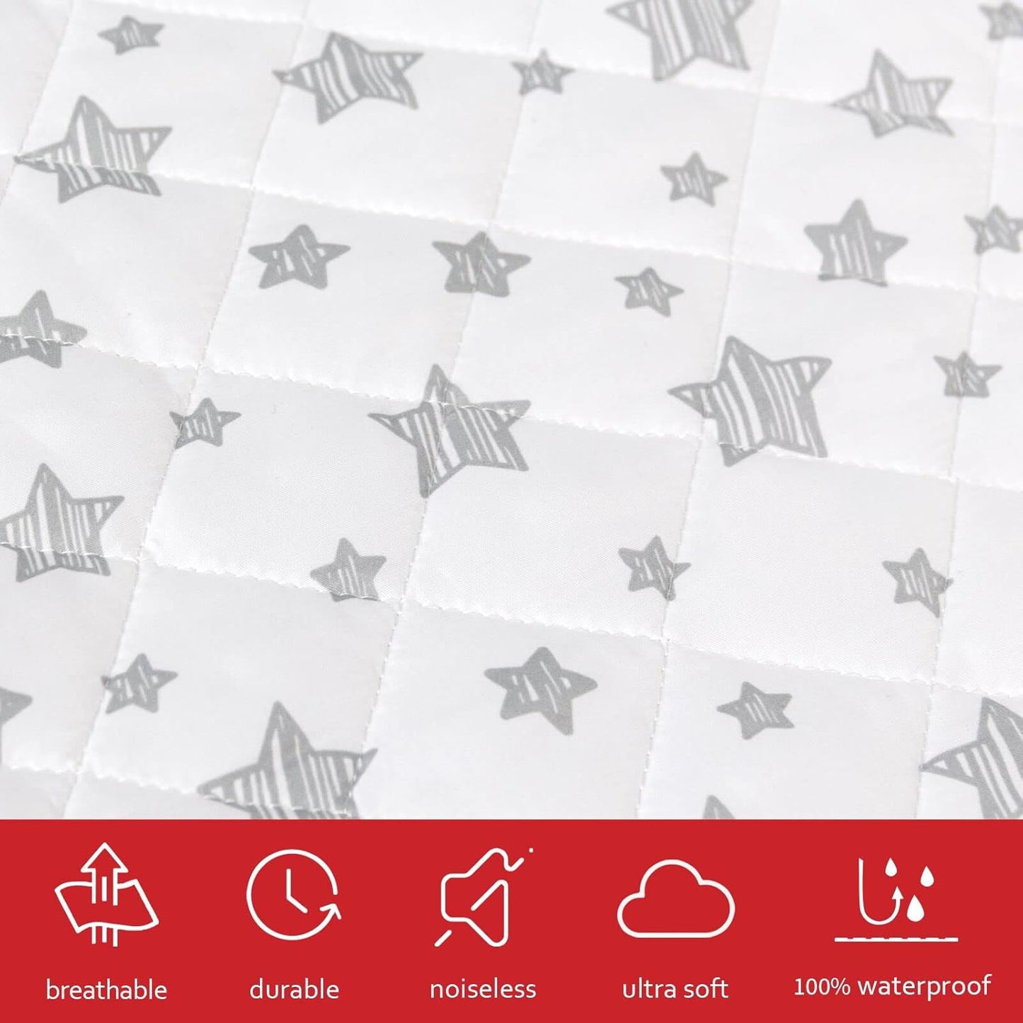 Skiennix Crib Mattress Protector - Waterproof Quilted Pad Cover, Extra Soft & Breathable | 52" x 28", Grey & White Star (2 Pack)