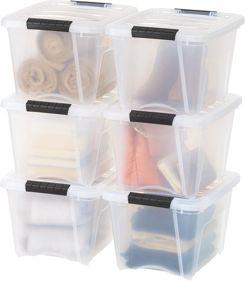 IRIS USA 19 QT Plastic Storage Box - BPA-Free, Durable, Nestable Containers with Lids - Clear | 6 Pack