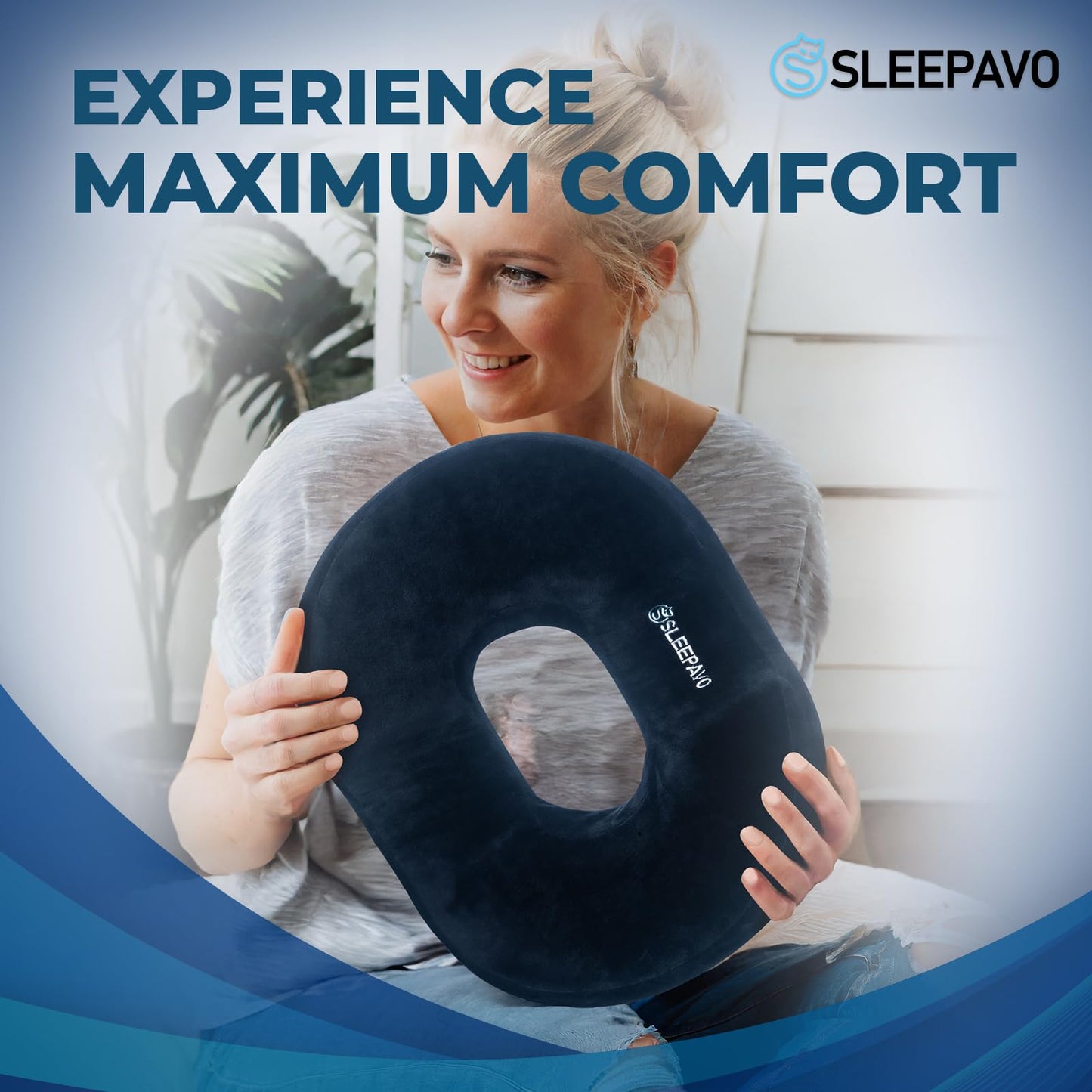 Sleepavo Butt Donut Pillow for Tailbone Pain Relief Cushion Medium - Hemorrhoid Pillows - Sitting Butt Pillow for Office Chair, Travel, Car, Coccyx, Sciatica, Postpartum Sitting Donut Seat Cushion