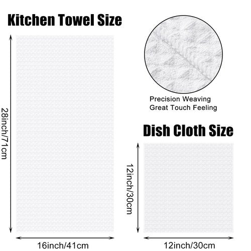 Homaxy Microfiber Waffle Weave Kitchen Towels Set, 16 x 28 Inch and 12 x 12 Inch Ultra Absorbent and Solid Color Dish Towels, 12 Pack, White