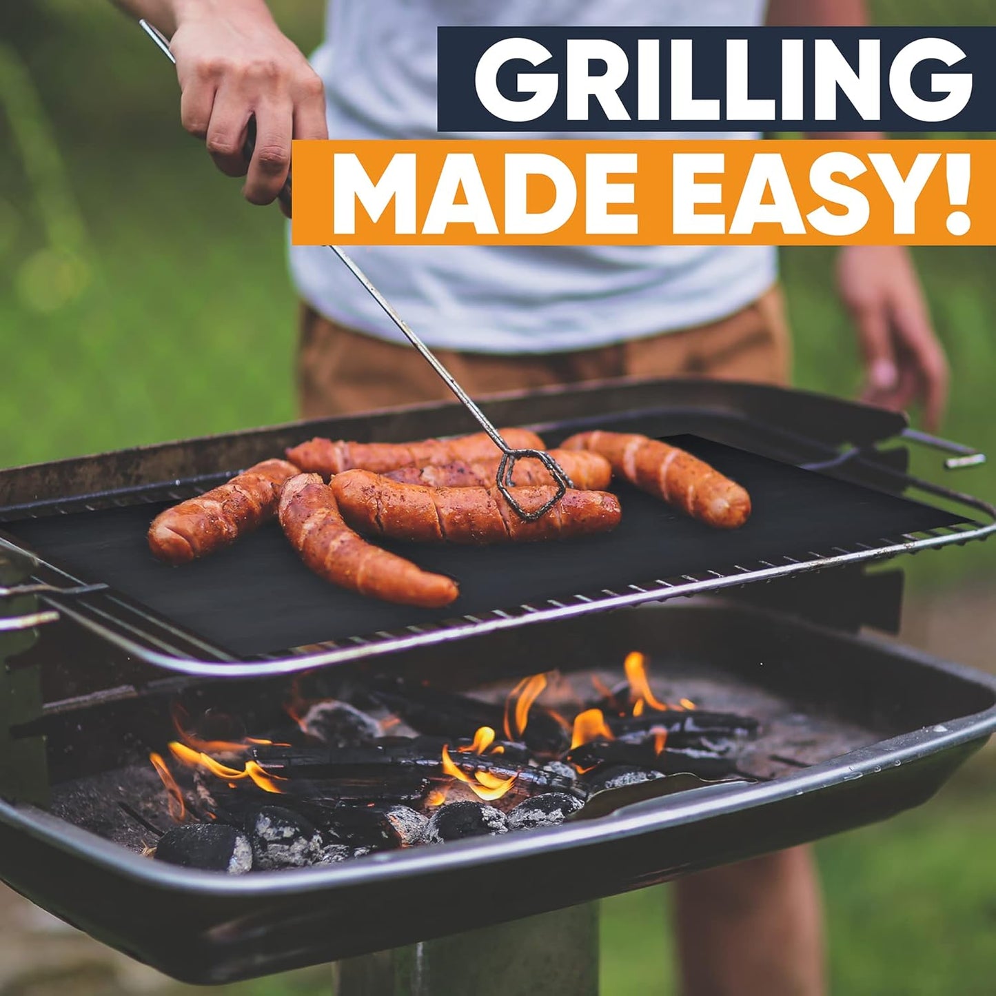 Linda's Essentials Extra Large Grill Mats - Reusable, Non-Stick Heat-Resistant BBQ Mats (3 Pack)