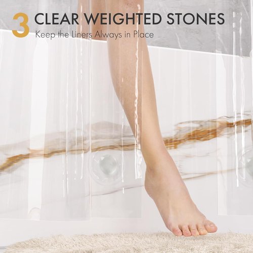 AmazerBath Shower Curtain Liner - 72 x 84 Inches PEVA Plastic with 3 Weighted Stones & Rustproof Grommets - Clear