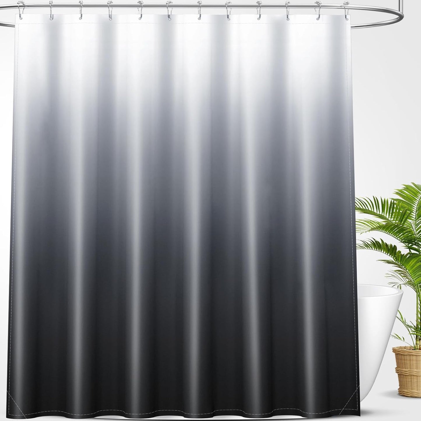 OLANLY Luxury Ombre Shower Curtain Set - Waterproof & Washable, Black/Grey | 72x72 Inches