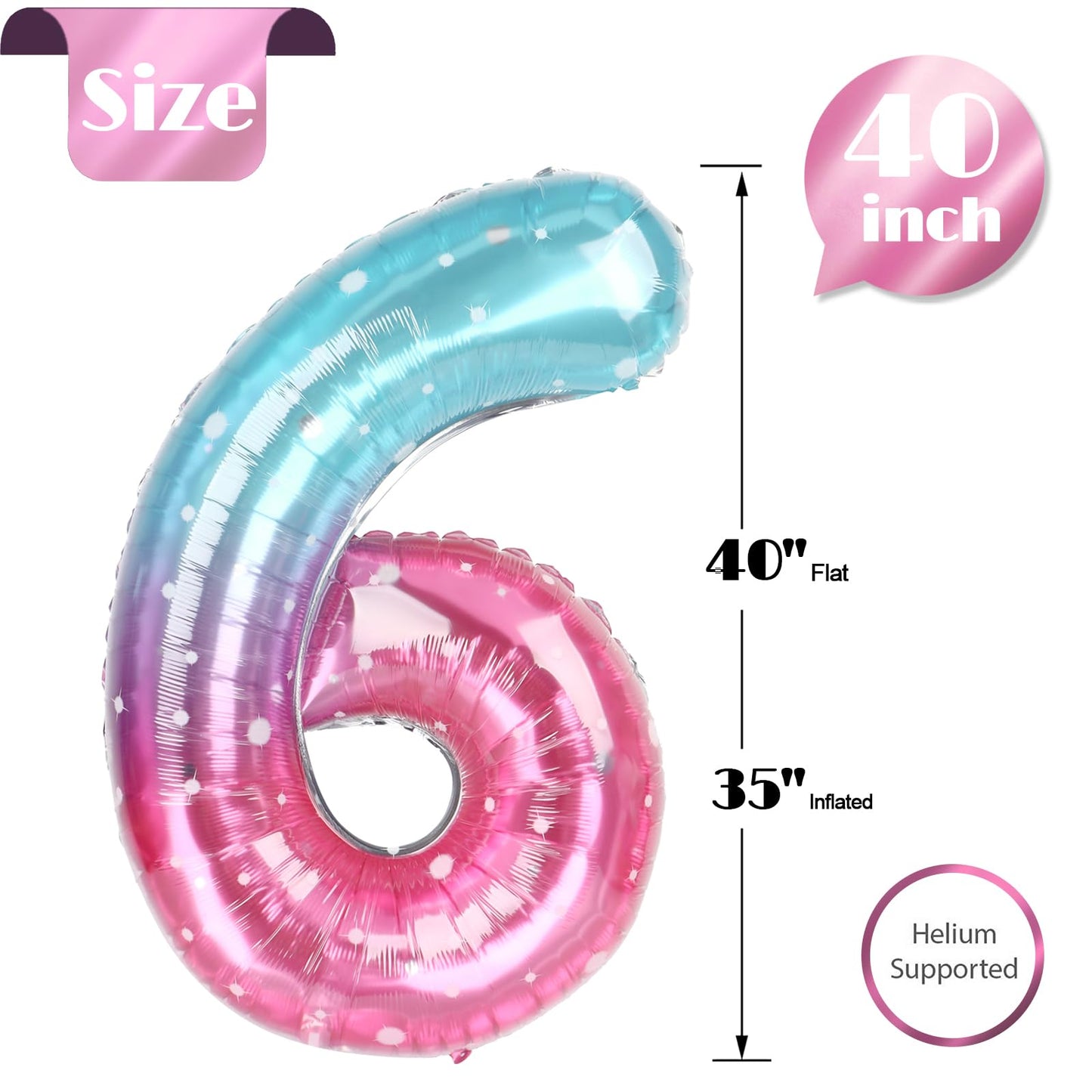 Starry Sky Number 6 Balloon 40 Inch, 6th Birthday Party Decorations for Children, Giant 6 Foil Balloon for Party Supplies
