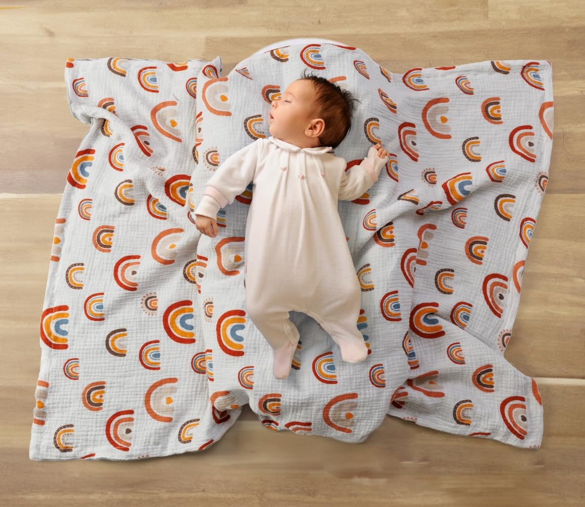 3 Pack Soft Boho Baby Gender Neutral Blankets for Newborn Baby Girls or Boys Unisex Nursery Toddler Baby Throw Blanket Double Layer Blankets with Dotted Backing Sun Rainbow Printed (Boho)