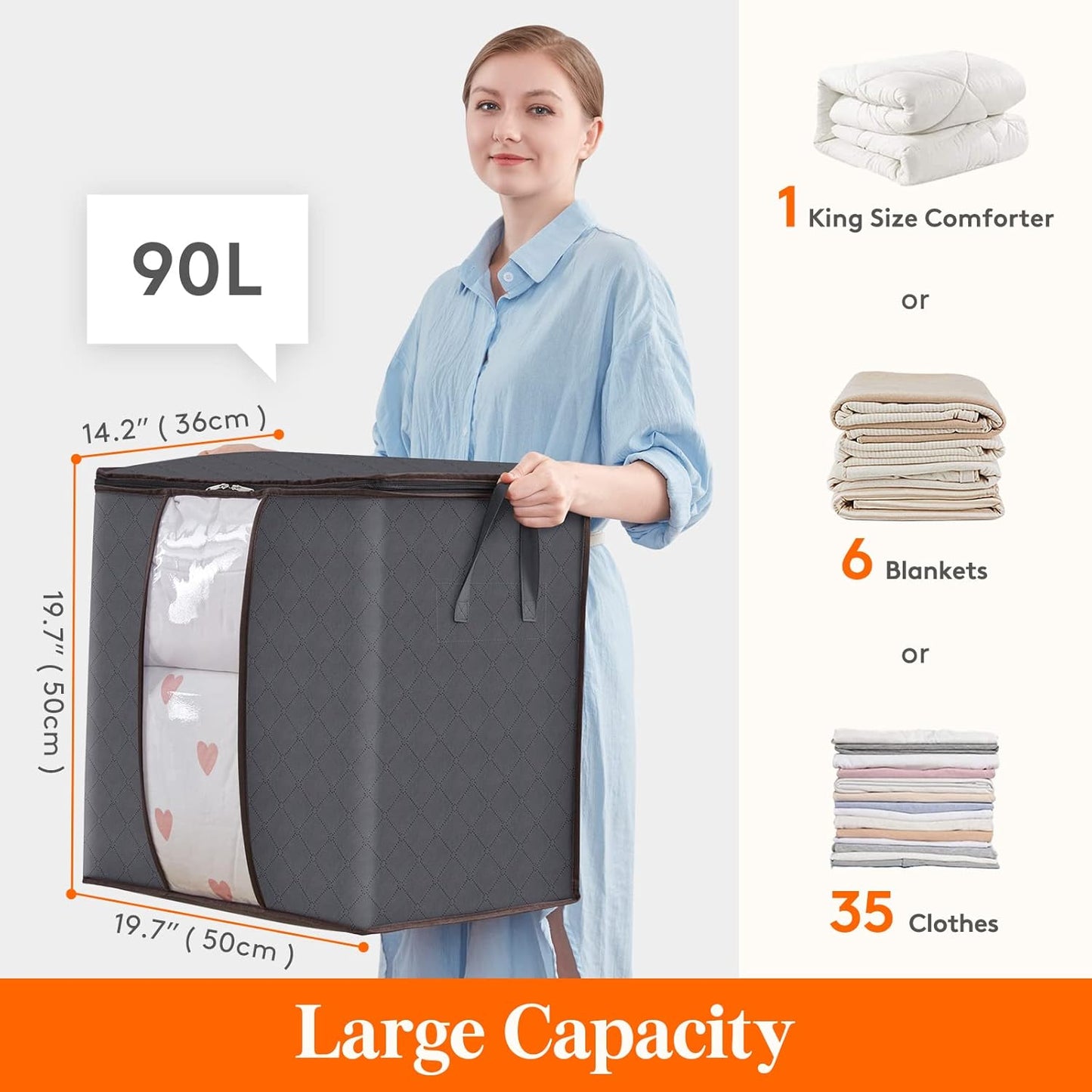 Lifewit 90L Extra Large Blanket Storage Bags - Foldable Comforter & Bedding Containers | 5 Pack with Reinforced Handles