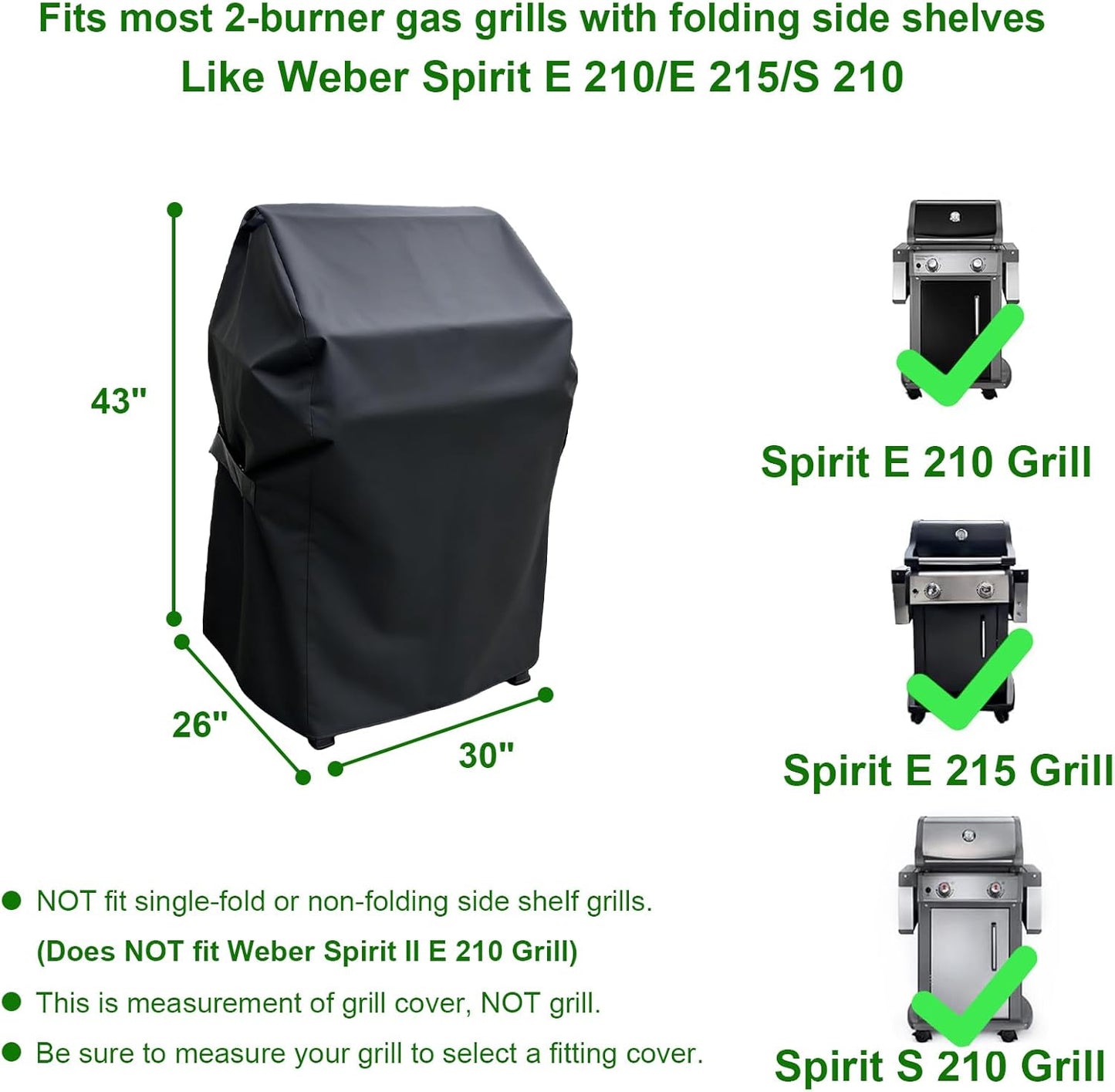 Weber Heavy-Duty Waterproof Grill Cover - Fits Spirit 210 Series & 2 Burner BBQs | 30" Size