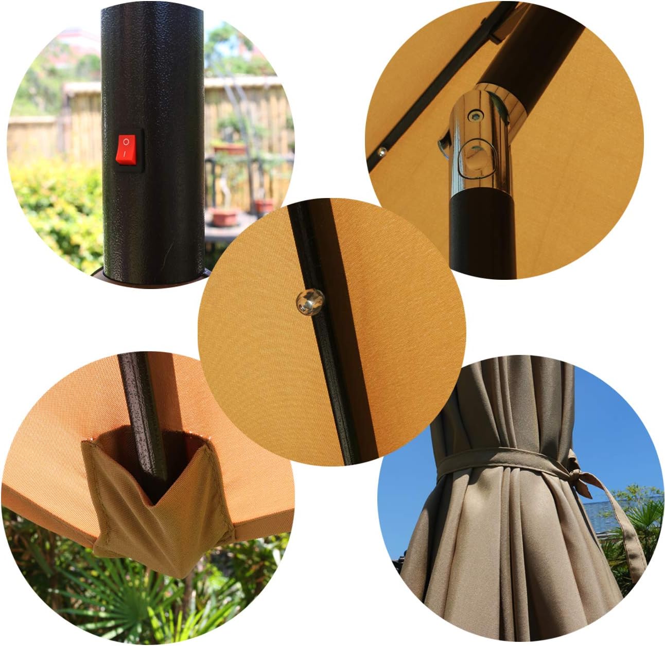 Sunnyglade 9' Solar LED Lighted Patio Umbrella - Tilt Adjustment & Crank Lift System | Light Tan