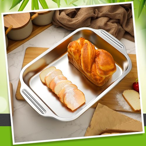 Funnymoom Stainless Steel Baking Pan Set - 3 Rectangular Sizes (12/14/15 Inch) for Cakes, Lasagna & More
