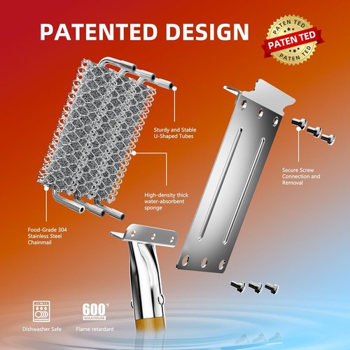 HOUSE AGAIN Grill Brush - Bristle-Free 304 Stainless Steel Head with Scraper | Safe BBQ Cleaner
