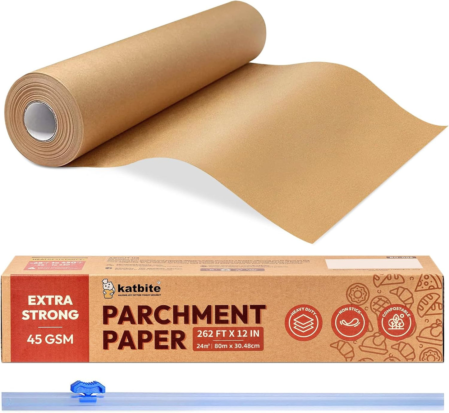Skiennix Unbleached Parchment Paper Roll - Heavy Duty Non-Stick Baking Paper, 12in x 262ft