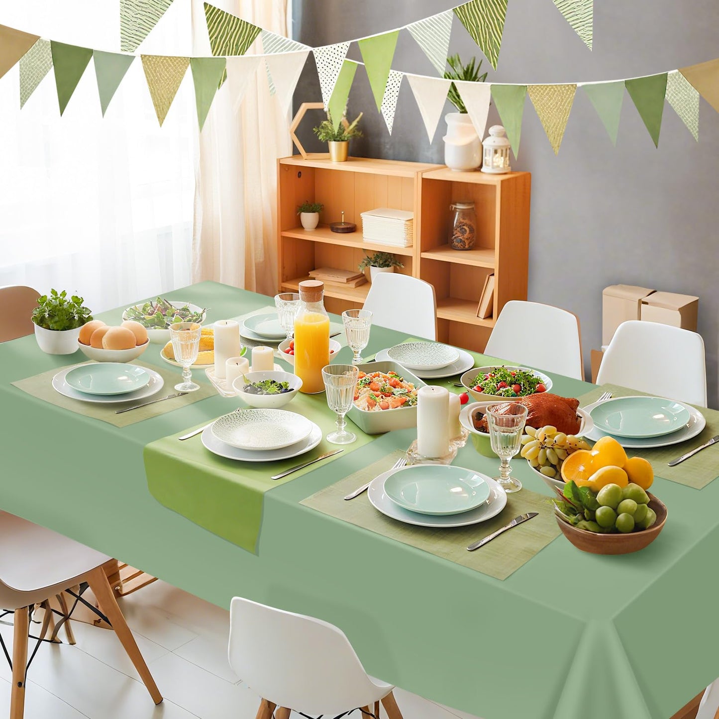 2 Pcs Sage Green Tablecloth Plastic 54 ×108 Inches Rectangle Sage Green Tablecloth Disposable Plastic Waterproof Table Cover for Outdoor Picnic, Kitchen, Holiday Birthday Wedding Baby Shower Party
