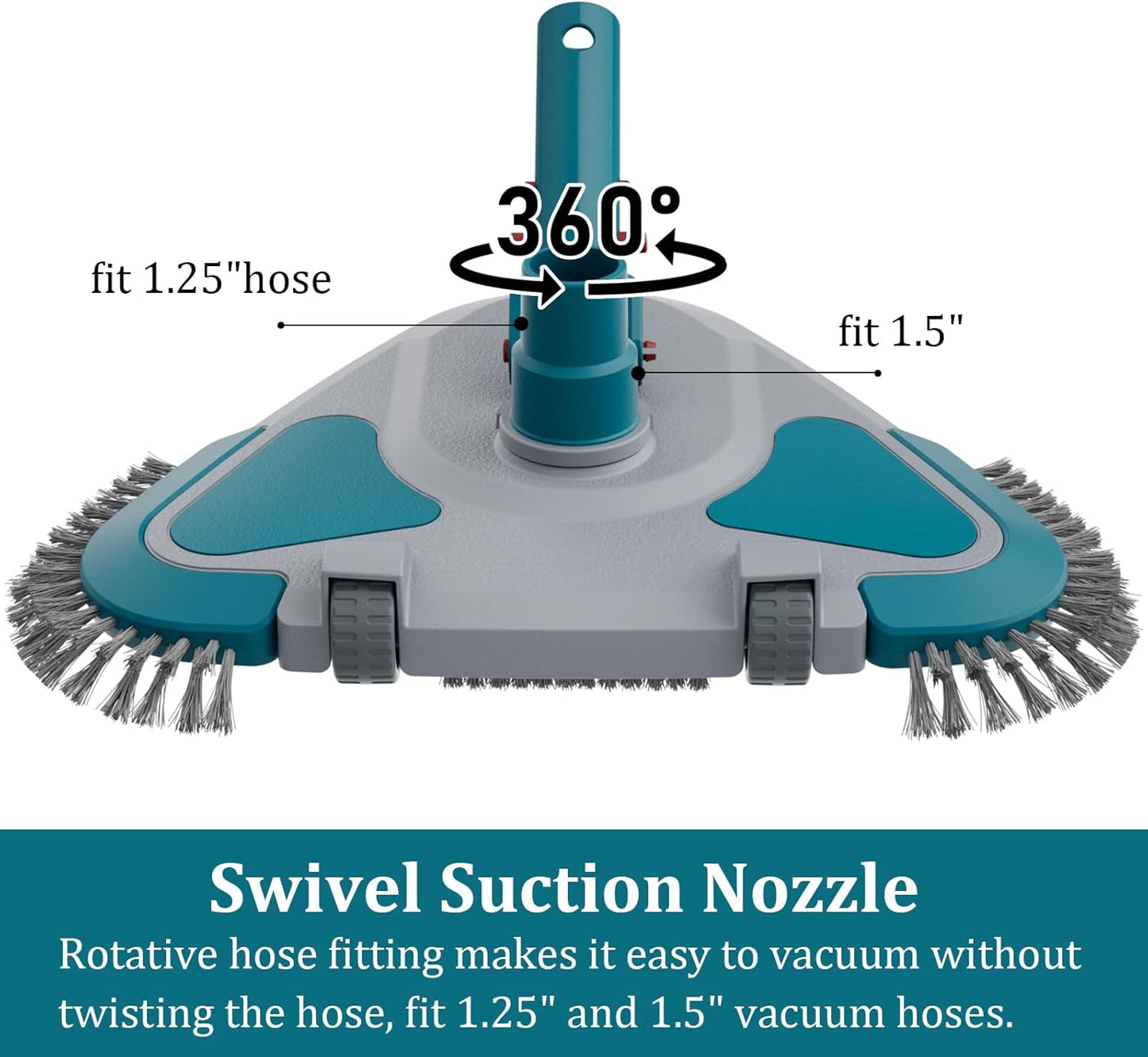 Upgrade Pro Weighted Triangular Pool Vacuum Head - Rotative with Brush & EZ Clip Handle for Vinyl Pools
