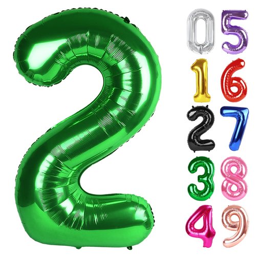 Dark Green Number 2 Balloon 40 Inch, 2nd Birthday Decoration for Toddlers Girls Boys, Sparkling 2 Number Balloon Party Decor
