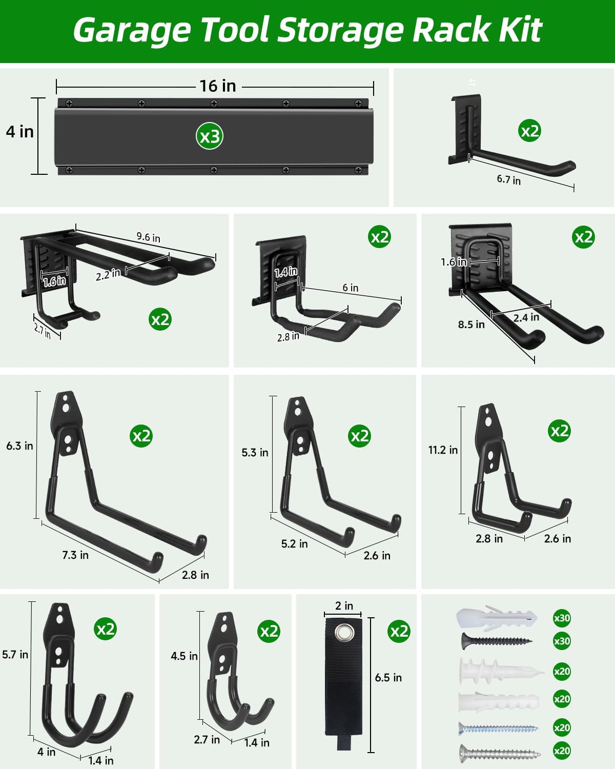 PIYILO Garden Tool Organizer - 48-Inch Heavy Duty Wall Storage Rack with 18 Garage Hooks for Yard Tools