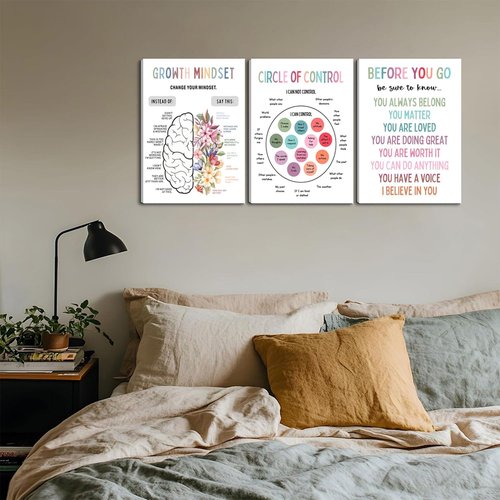 3Pcs Mental Health Wall Art by [Brand Name] - Motivational Canvas Prints for Therapy Office | 12x16in Framed Decor