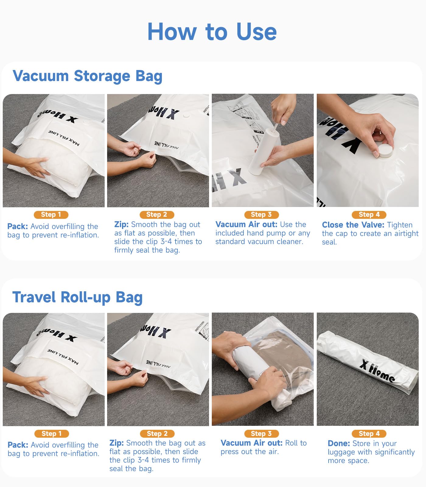 8 Pack Jumbo Vacuum Storage Bags, 80% Space Saver Vacuum Seal Bags for Clothing Bedding, Blankets, Comforters, Duvets, Quilts, and Pillows, Vacuum Compression Bags with Travel Hand Pump