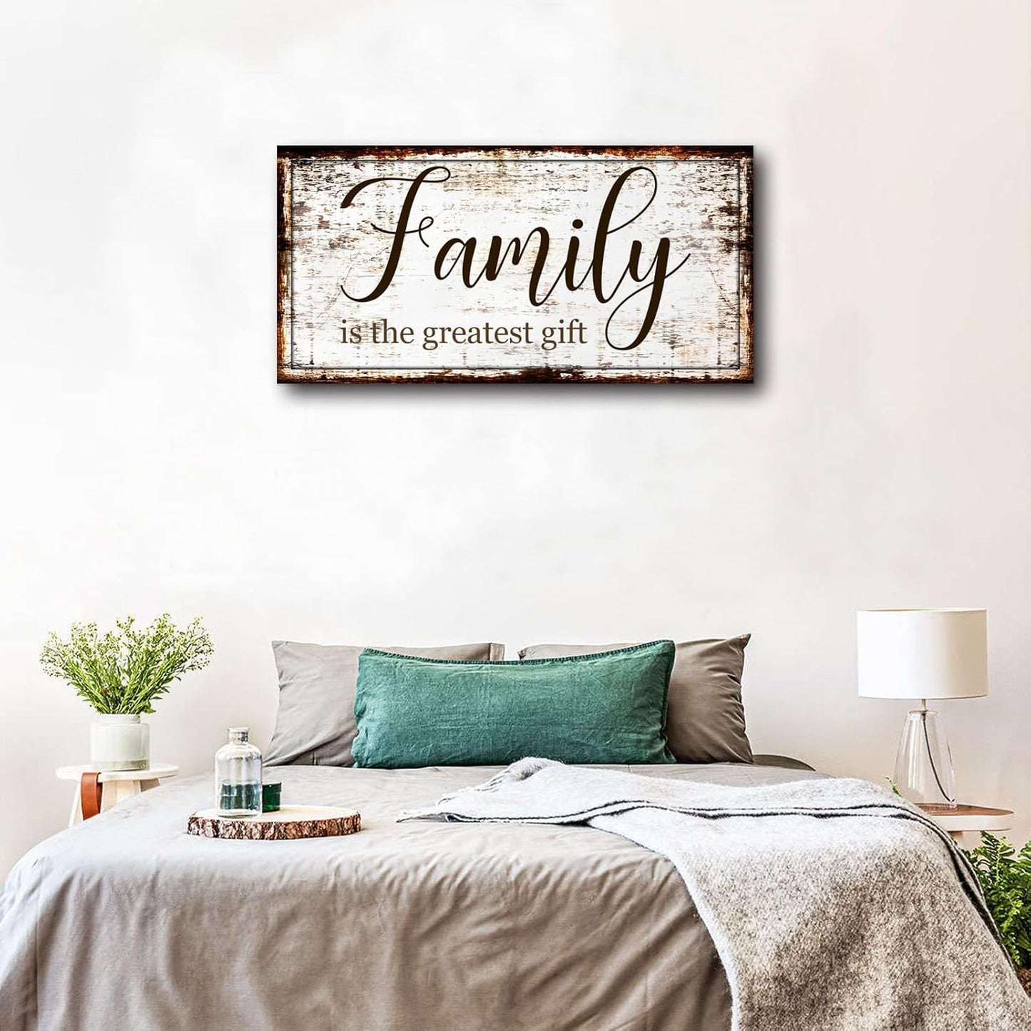 Family Canvas Wall Art for Living Room - Greatest Gift Word Painting, Farmhouse Retro Artwork Prints, Framed Stretched Picture for Dining Room, Office, Home Decor