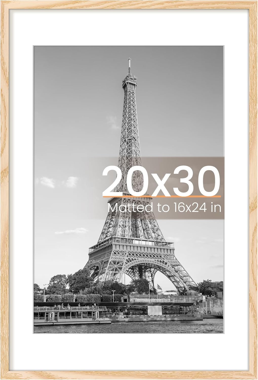 Upsimples 20x30 Poster Frame - Display 16x24 Pictures with Mat or 20x30 Without Mat, Natural Finish