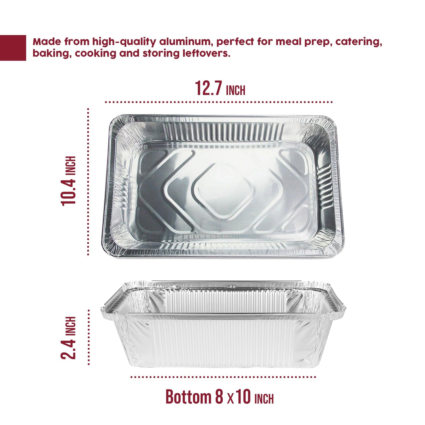 BAKE IT KITCHEN 25 Pack Half Size Disposable Aluminum Pans - Durable BBQ Pan, 9x13 Half Size Deep Pan, Cookware, Camping, Food Leftovers, Desserts, Heavy Duty, Oven