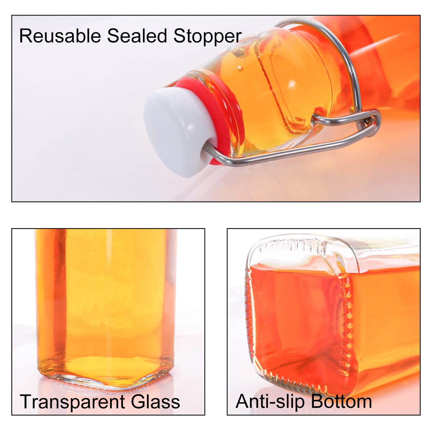 UrSpeedtekLive 12 Pack 8.5oz Swing Top Glass Bottles, 250ML Square Bottles with Airtight Stoppers for Kombucha, Kefir, Vanilla Extract, Beer(Bonus Gaskets, Labels and Funnel)