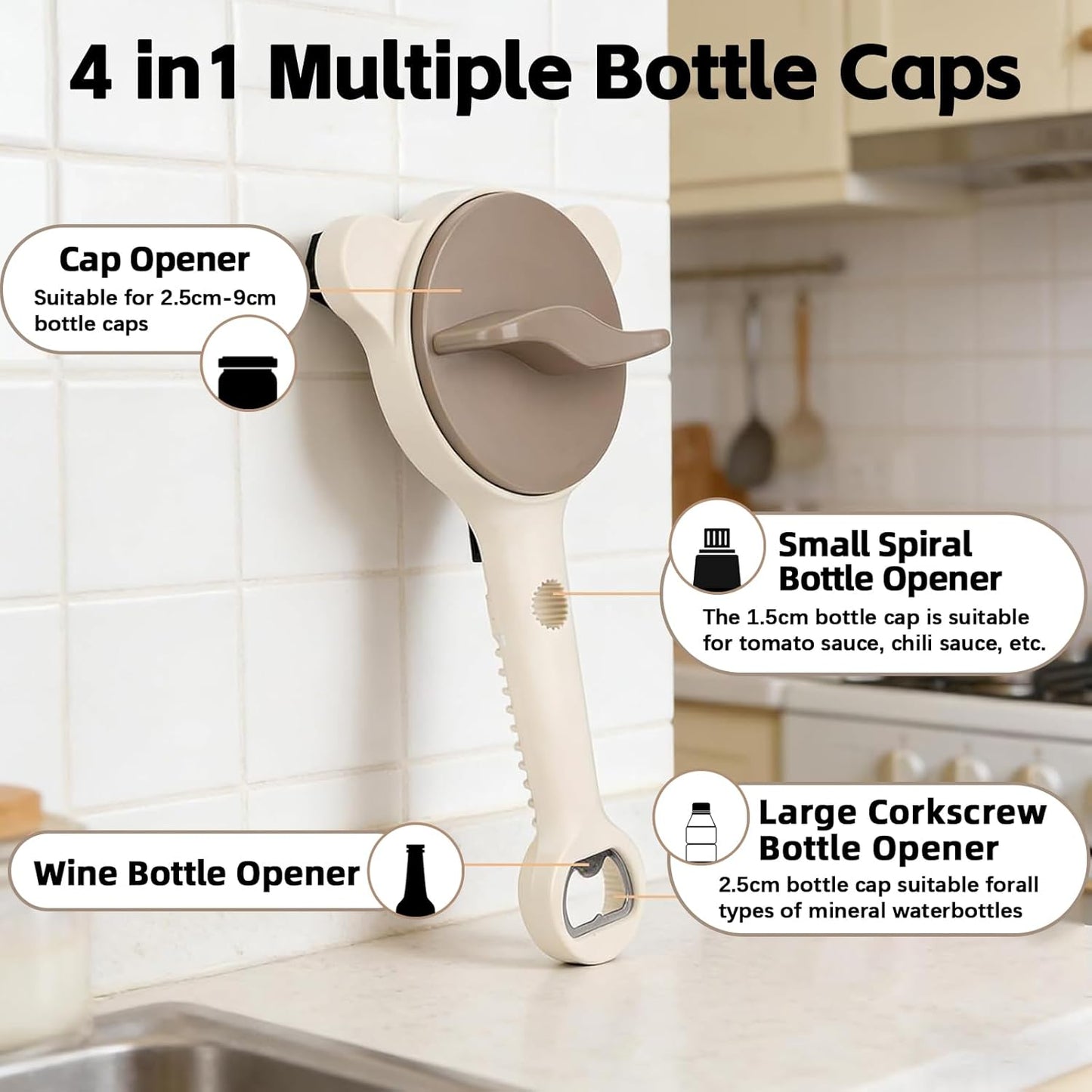 Skiennix Jar Opener - 4 in 1 Multi-Purpose Adjustable Stainless Steel Lid Remover for Seniors & Arthritis | Fits Jars, Bottles & Cans