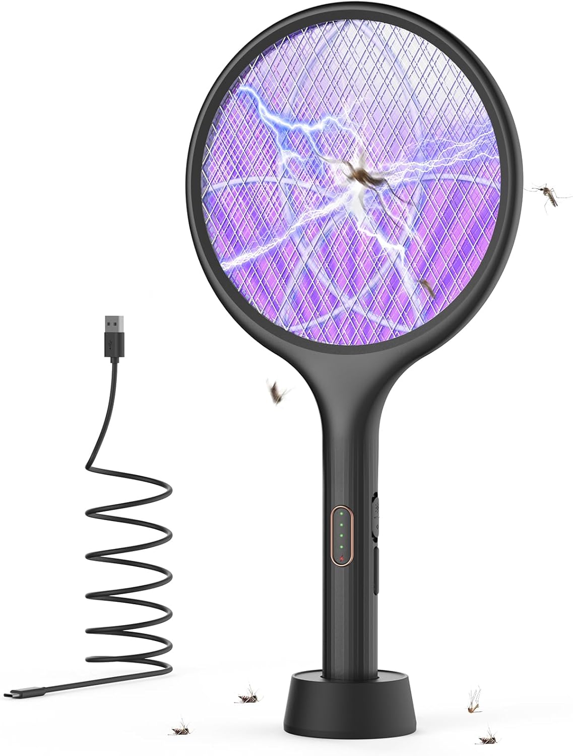 YISSVIC Electric Fly Swatter - 4000V Bug Zapper Racket with Dual Modes & Rechargeable Purple Light | Black, 1 Pack