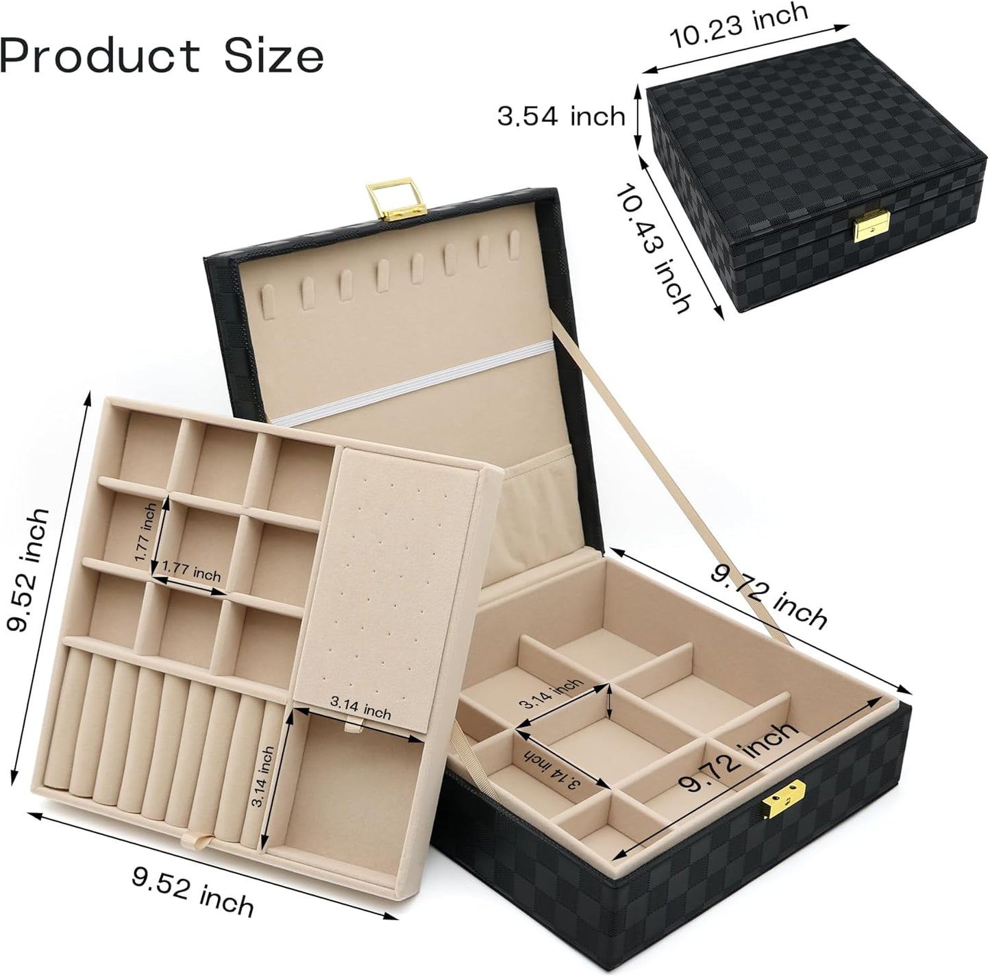 Jewelry Organizer Box, Jewelry Box Organizers for Women Girls, 2 Layers Large Leather Jewels Storage Case for Earring, Rings, Necklaces, Bracelets, Big and Small Jewellery, Watch, Ideal Gift (Brwon)