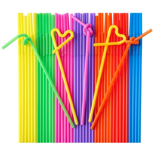 JOLLY CHEF 100PCS Plastic Disposable Straws Bendable Colorful Drinking 10.43 Inches Extra Long Colorful Flexible Straws for Home Use Milk Juice Drinks