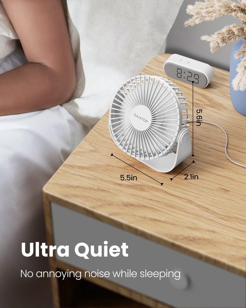 Gaiatop USB Desk Fan - 3 Speed Portable Cooling with 90° Rotation | 5.5 Inch Quiet Personal Fan in White