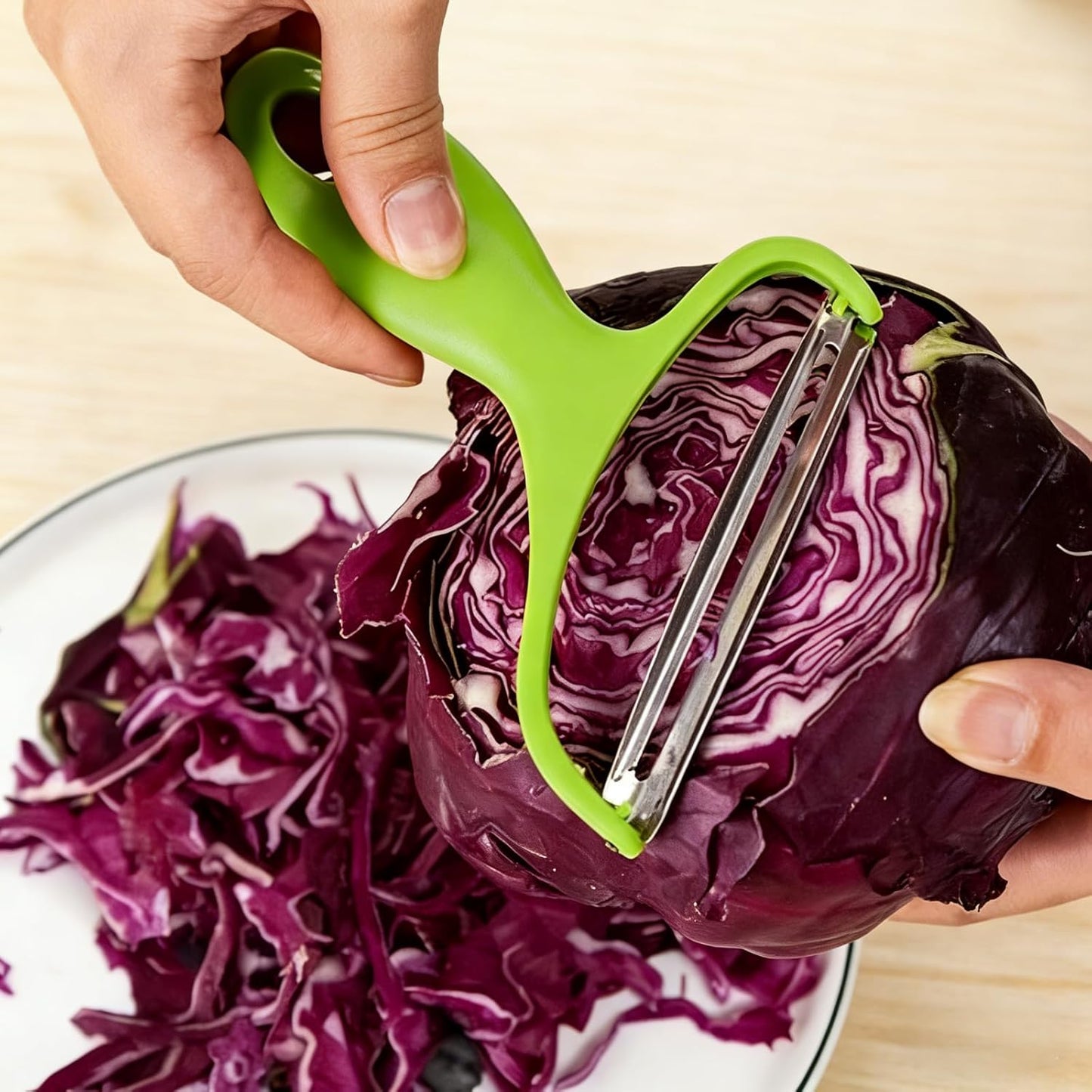 Skiennix Stainless Steel Vegetable Grater - Multi-Purpose Cabbage Slicer & Shredder for Easy Salad Prep - Green