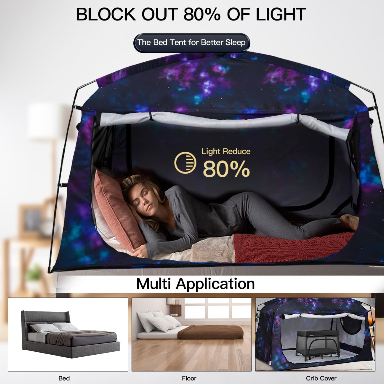 Bed Tent,Portable Privacy Sleeping Bed Canopy,Blackout 90% Drapes for Kids and Adult,Twin Size Indoor Space Tent with Breathable Large Mesh Windows