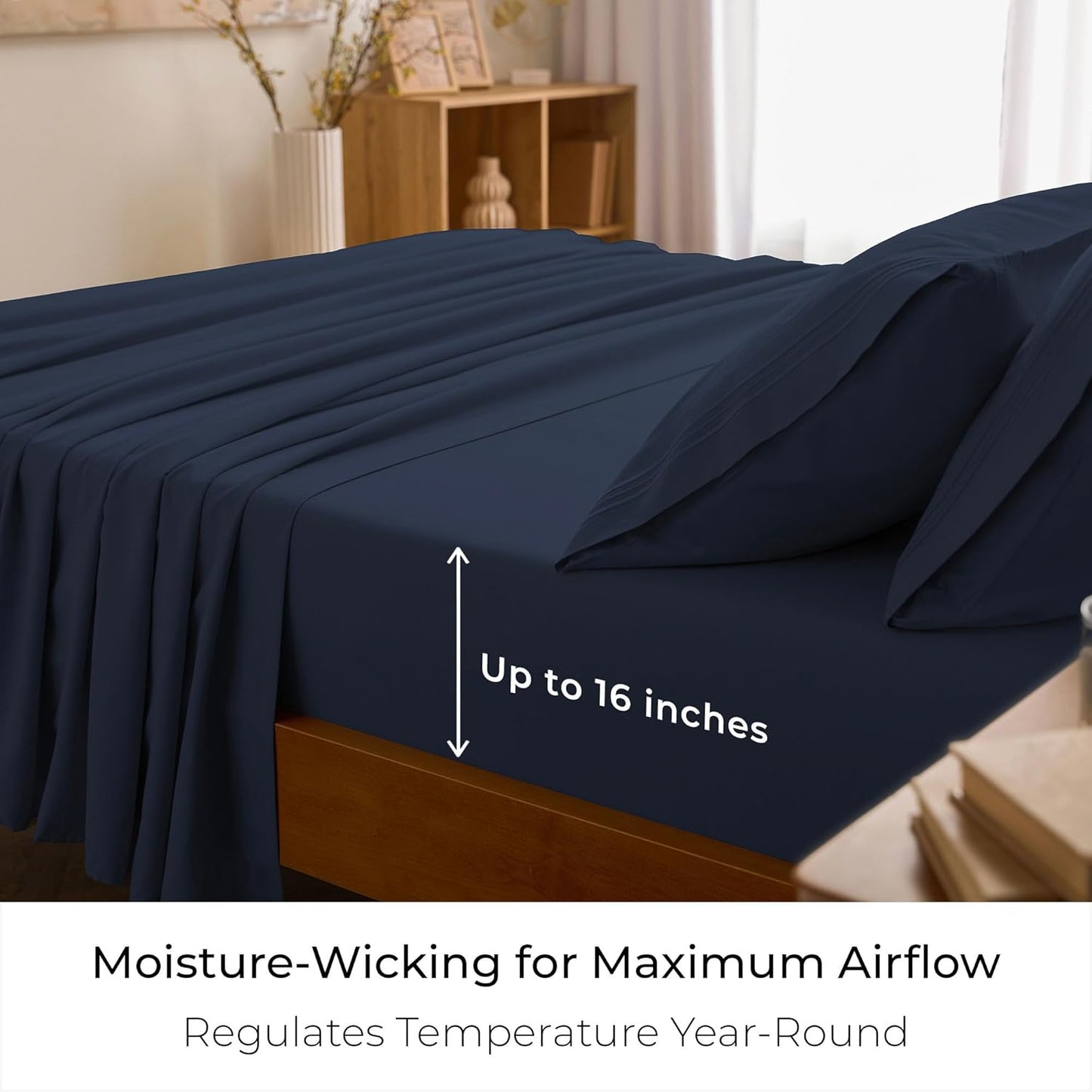 Mellanni King Sheets Set - 4 PC Hotel Luxury Bedding | Extra Soft, Cooling, Wrinkle-Resistant (King, Navy Blue)