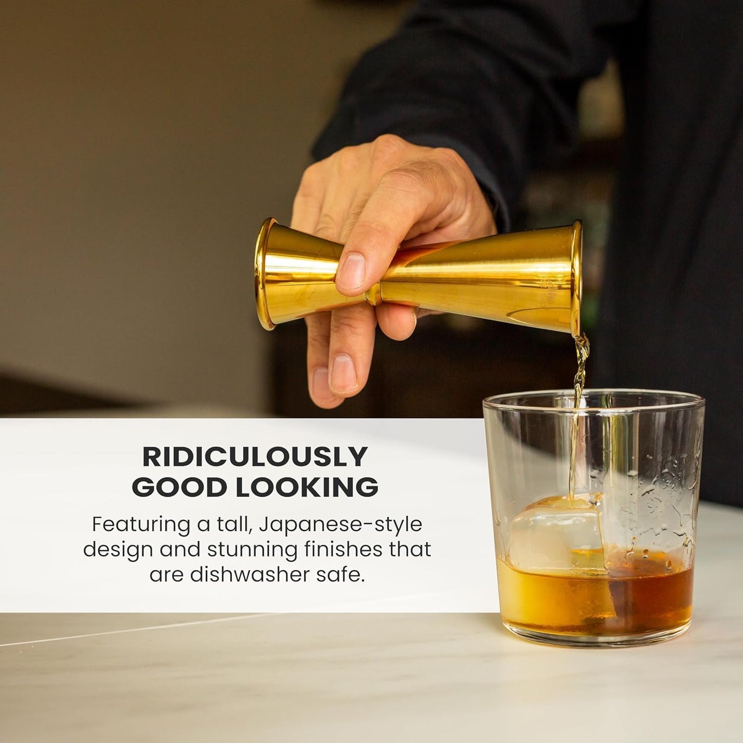 A Bar Above Premium Japanese Jigger, with 8 Measurements Inside, Professional and Heavy-Duty, 304 Stainless Steel Cocktail Double Jiggers, for Bartending, 1 Jigger, Black