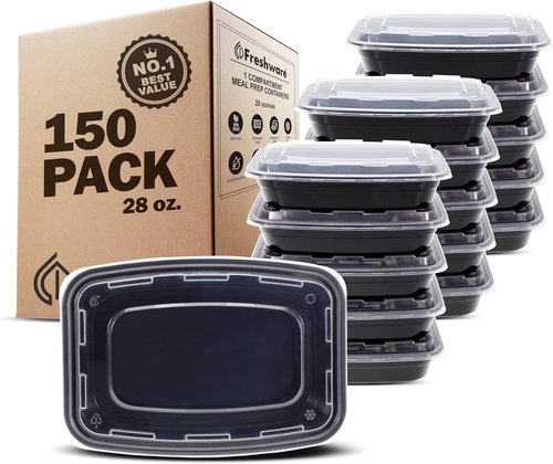 Freshware Meal Prep Containers - 150-Pack 1 Compartment Food Storage with Lids | BPA-Free, Stackable, Microwave & Freezer Safe (28 oz)