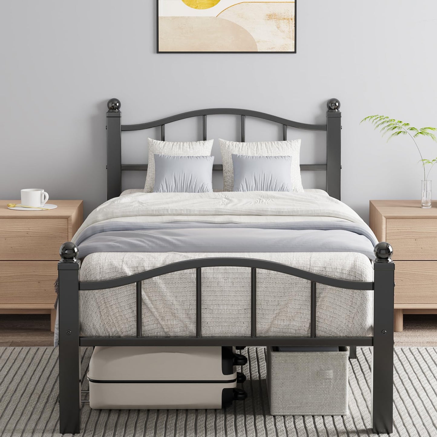 Blbeed Metal Twin Bed Frames, Noise-Free Design & Underbed Storage Heavy Duty Bed Frames with Headboard No Box Spring Needed/Tool-Free Assembly